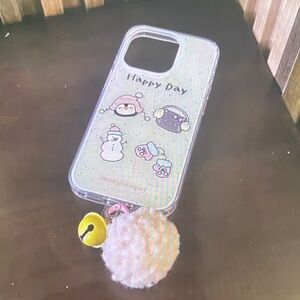 Cute Cartoon Phone Case with Pom Pom - Clear